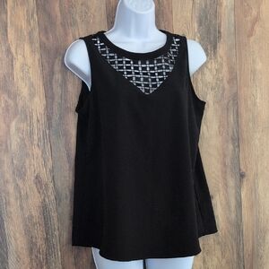 NY Collection Black Embellished Tank Top Blouse S